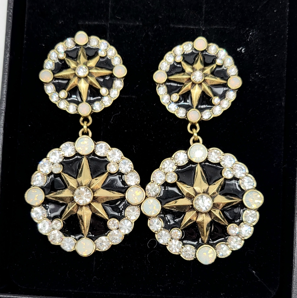 Heidi Daus Black Enamel and Diamond Swarovski Crystal Oversized Circle Dangles